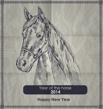 Year of the horse. Vintage vector retro style poster clipart