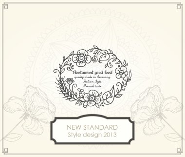 Retro style menu banner with floral frame. vector illustration clipart