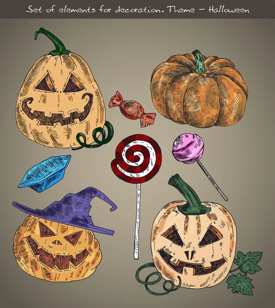 Conjunto Elementos Para Decoração Tema Halloween —  Vetores de Stock