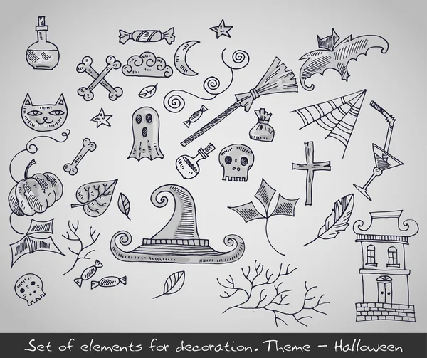 Vari Elementi Decorativi Halloween Illustrazione Vettoriale — Vettoriale Stock