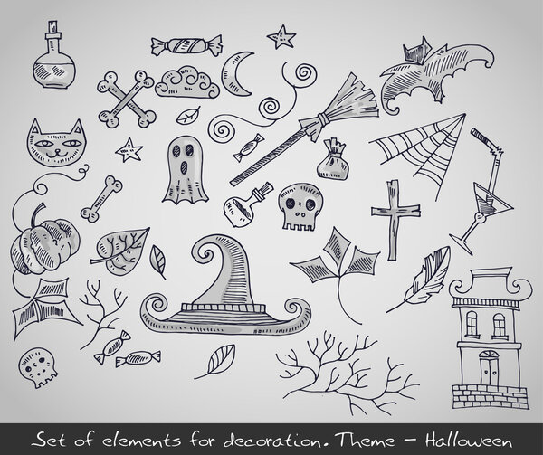 Various decorative elements for Halloween. Vector illustration