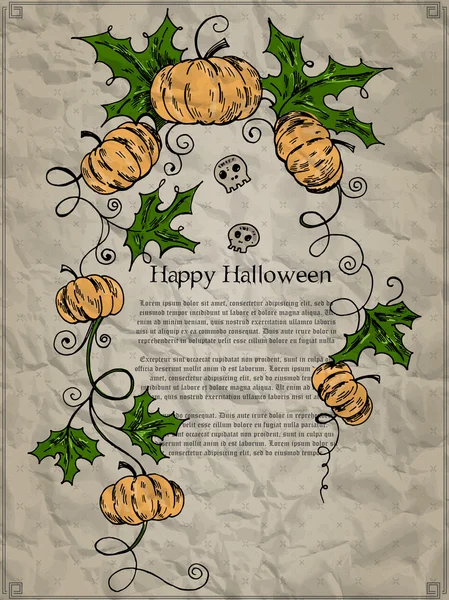 Tarjeta Halloween Con Calabazas Calaveras Ilustración Vectorial — Vector de stock