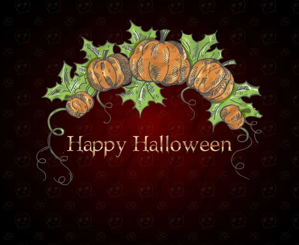 Tarjeta Halloween Con Calabazas Sobre Fondo Rojo Oscuro Ilustración Vectorial — Vector de stock