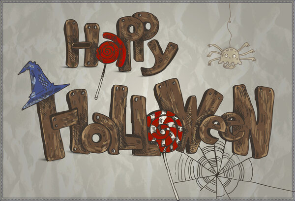 Happy Halloween card with candies. Vector illustration