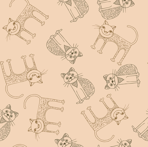 Funny cartoon cats pattern. Vector illustration