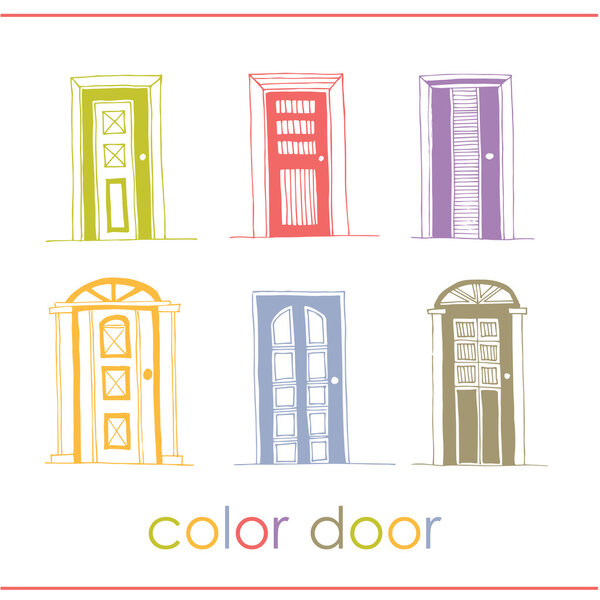 Набор цветных векторных дверей. изолированные на белом
