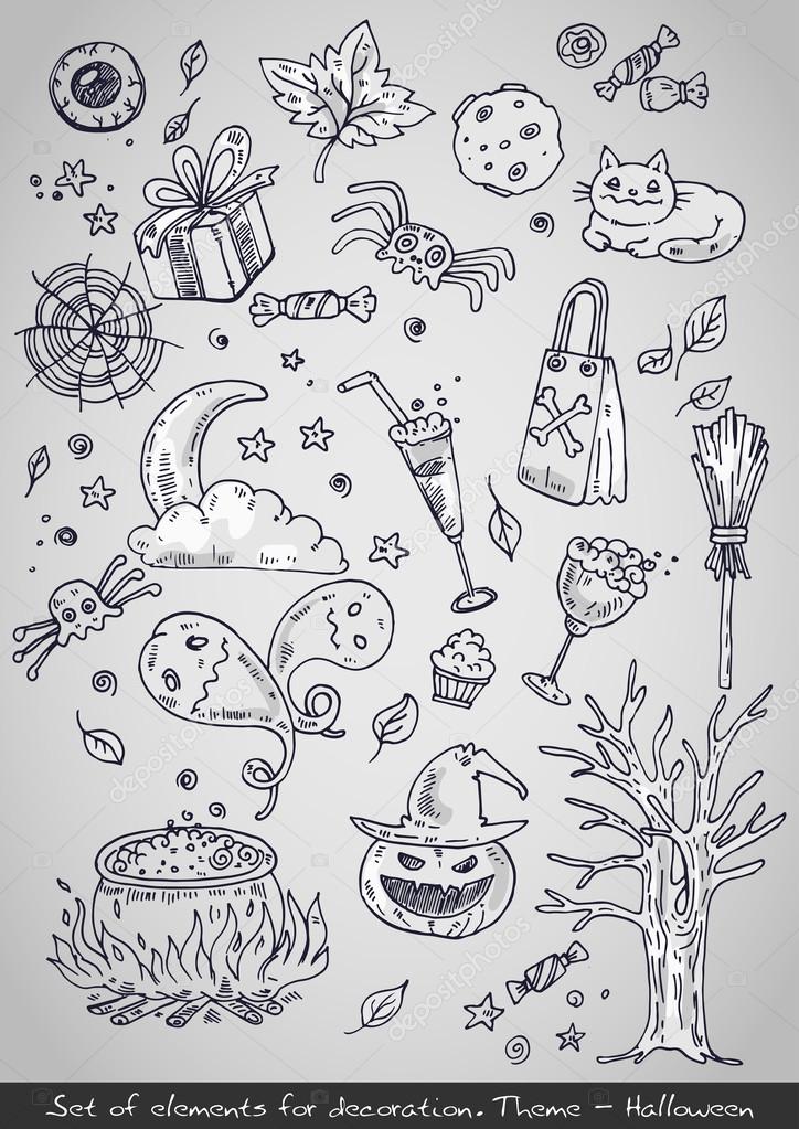 Various decorative elements for Halloween. Vector illustration