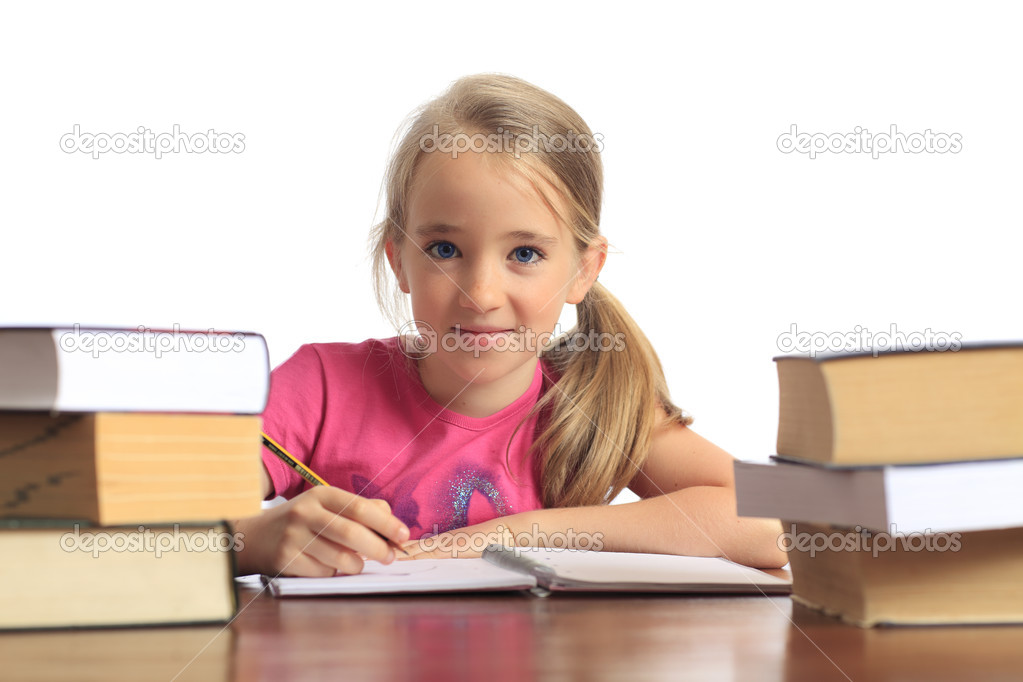 Little girl with books