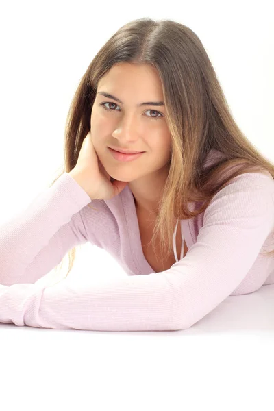 Beautiful woman lying on the floor — Stock Photo, Image