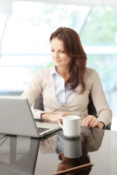 Beautiful business woman with laptop — Stock Photo, Image