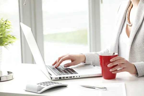 व्यवसाय स्त्री बंद-अप तिच्या कीबोर्डवर टाइपिंग आहे — स्टॉक फोटो, इमेज