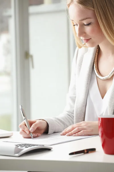 Hermosa mujer de negocios llenar el formulario — Foto de Stock