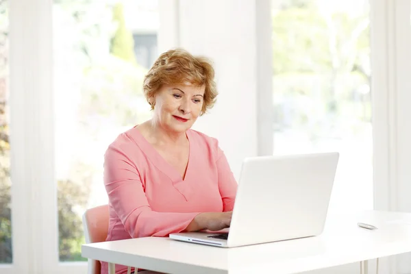 Frau arbeitet am Laptop. — Stockfoto