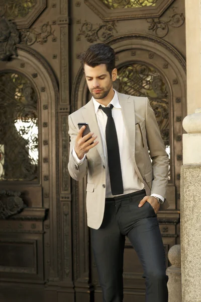 Businessman in front of business center — Stock Photo, Image