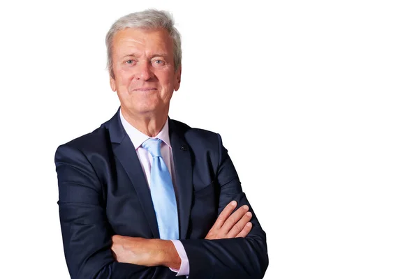 Close Studio Portrait Grey Haired Businessman Wearing Suit While Standing — 스톡 사진