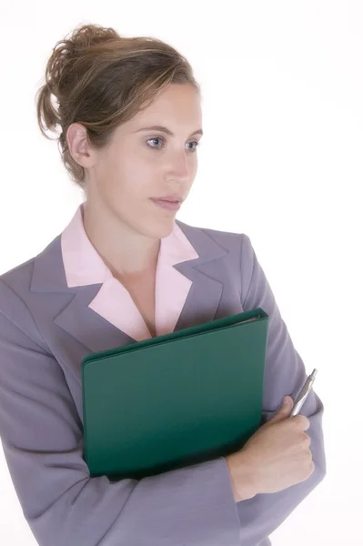 Vrouw in pak houden een binder — Stockfoto