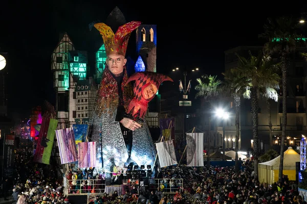 Carnaval Viareggio Noite Segundo Curso Mascarado Realizado Noite Carros Alegóricos — Fotografia de Stock