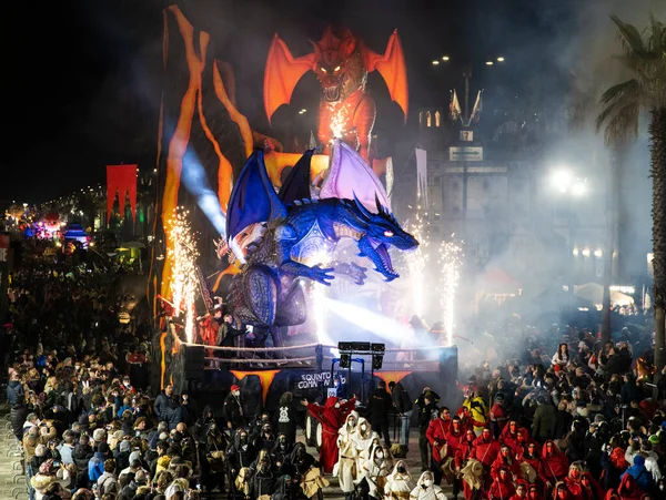 Carnaval Viareggio Nuit Deuxième Parcours Masqué Tient Nuit Les Flotteurs — Photo