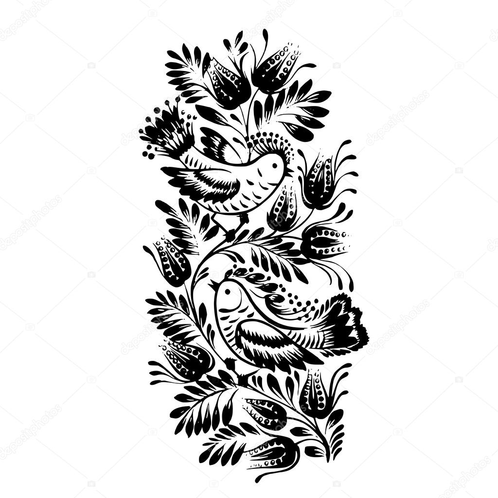 silhouette decorative birds of floral decoration