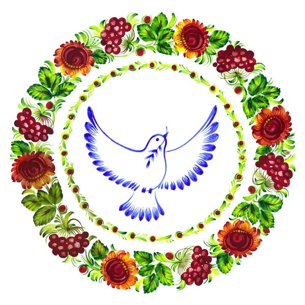 Duif vrede decoratieve circlet van bloemen — Stockvector