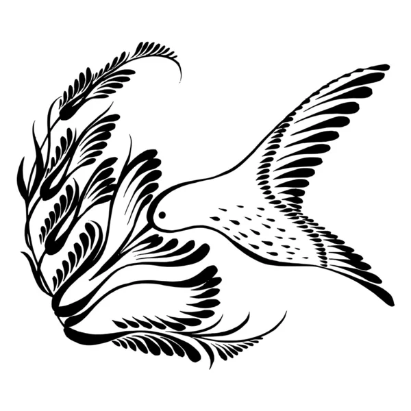 Colibrí de silueta decorativa en vuelo — Vector de stock