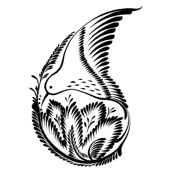 装饰的花卉的佩斯利蜂鸟的剪影 — 图库矢量图片