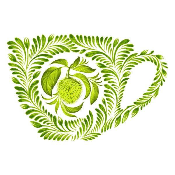 Taza de té adorno decorativo — Vector de stock