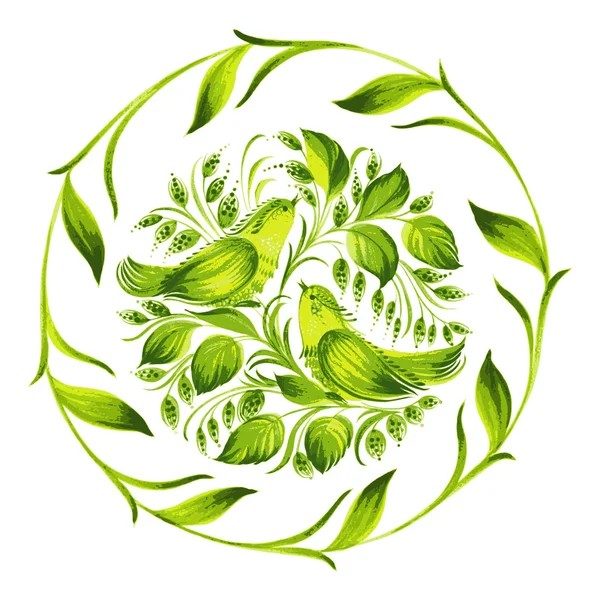 Ornamento decorativo círculo verde herbario — Vector de stock