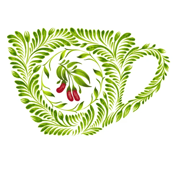 Taza de té adorno decorativo — Vector de stock