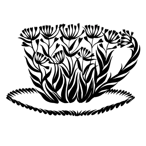 Taza de té de silueta decorativa — Vector de stock