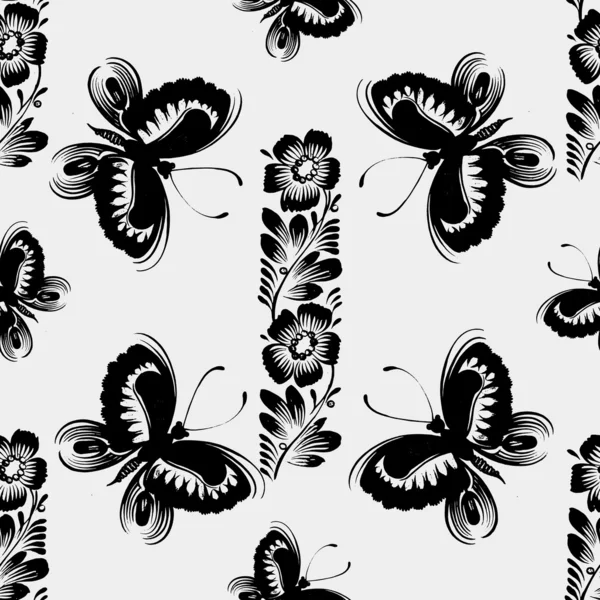 Motif floral sans couture noir et blanc — Image vectorielle