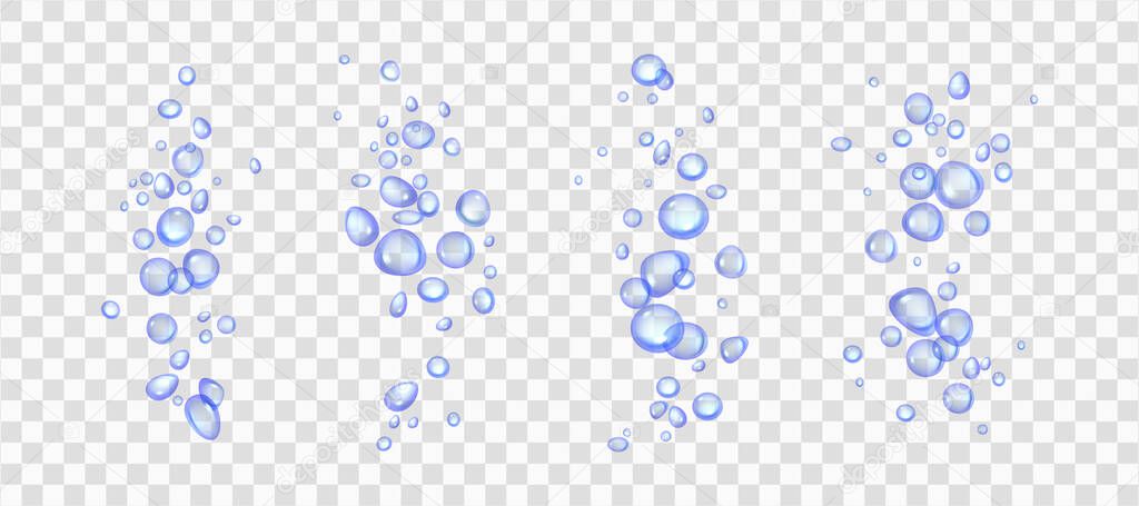 Effervescent water fizz, blue air bubbles in realistic style