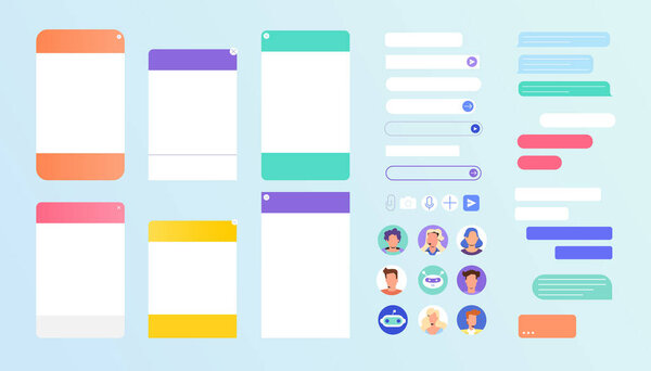 Плоские окна чат-ботов с пользовательским avi, пузырь сообщений