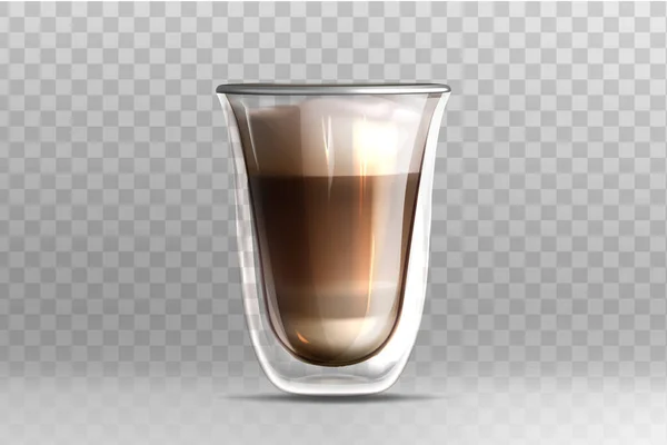 Café latte réaliste dans une tasse en verre à double paroi — Image vectorielle