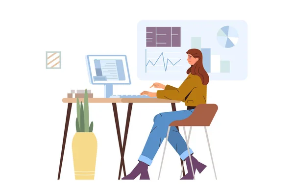 Business young woman working at office desk — Stock Vector