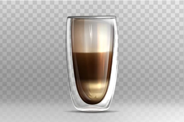 現実的なコーヒーカプチーノのガラスカップに二重壁 — ストックベクタ