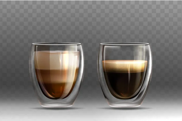 Realistic americano and cappuccino coffee in glass cups — Stock vektor