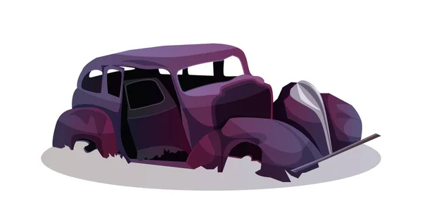 Coche de pasajeros quemado de dibujos animados en zona de guerra — Vector de stock