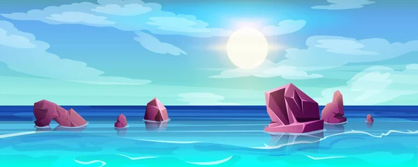 Karikatur Ozean mit Felsen, die aus Wasser herausragen — Stockvektor