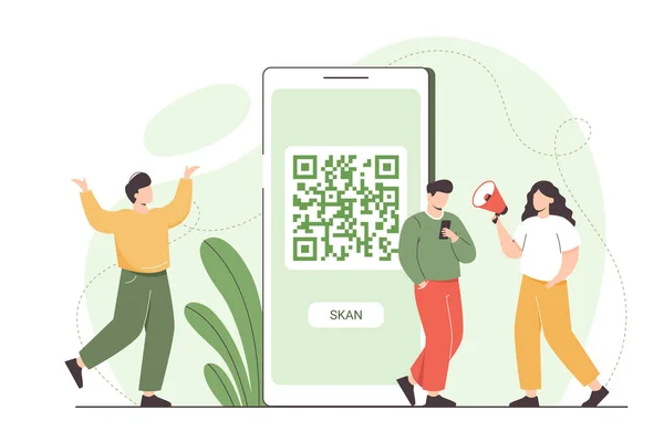 Çevrimiçi ödeme için qr kodu tarayan düz adam