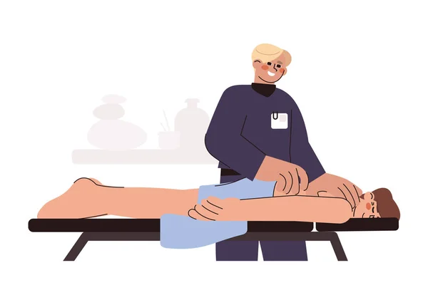 Plochý lékař dělat masáž zad na pacienta — Stockový vektor