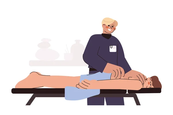 Flat doctor making back massage to patient — Stock Vector