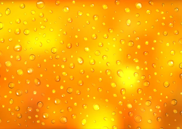Água de condensação ou gotas de cerveja em fundo amarelo de vidro — Vetor de Stock