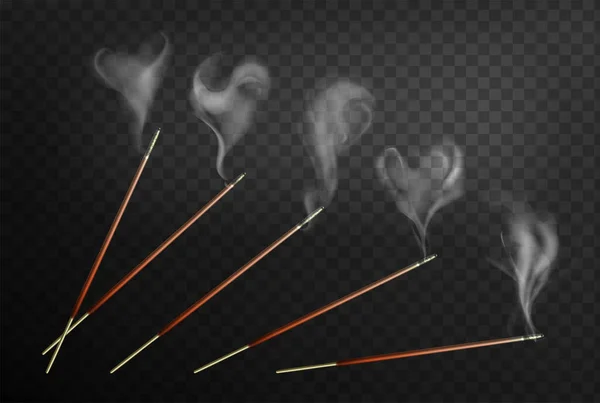 Bastoncini di incenso di giuntura realistici con fumo di vapore — Vettoriale Stock