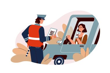 Düz trafik polis müfettişi, kadının dijital ehliyetini kontrol et.
