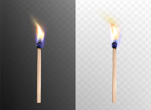 Des allumettes réalistes brûlantes entières avec feu de flamme — Image vectorielle
