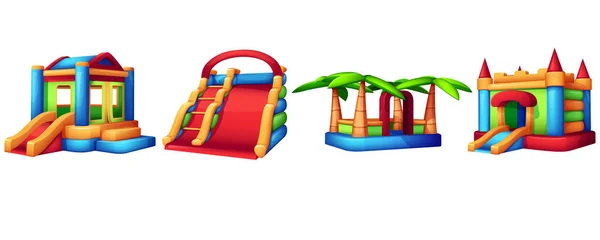 Cartoon inflatable trampolines and slides for kids playground — Archivo Imágenes Vectoriales