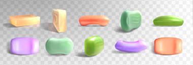 3D gerçekçi sabun çubukları farklı şekil ve renkler