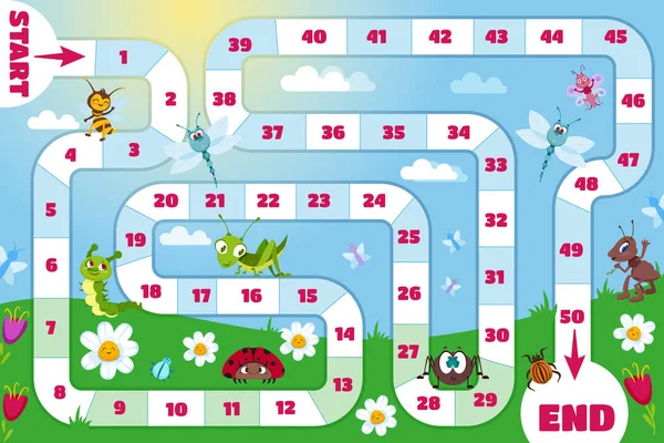 Family Board Game Children Kids Play Boardgame Path Numbers Green — 图库矢量图片