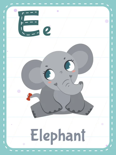 Alphabet Flashcard Letter Cartoon Cute Elephant Animal Picture English Word — Wektor stockowy